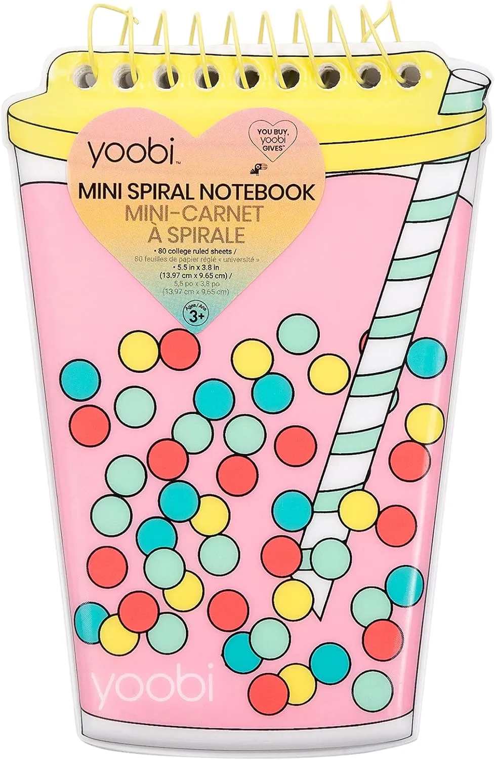 Yoobi Mini Notebooks for Kids & Adults – Mini Spiral Notebook Set with Puffy Covers (Taco, Heart, Rainbow & Boba) – Set of 4