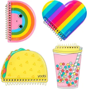 Yoobi Mini Notebooks for Kids & Adults – Mini Spiral Notebook Set with Puffy Covers (Taco, Heart, Rainbow & Boba) – Set of 4