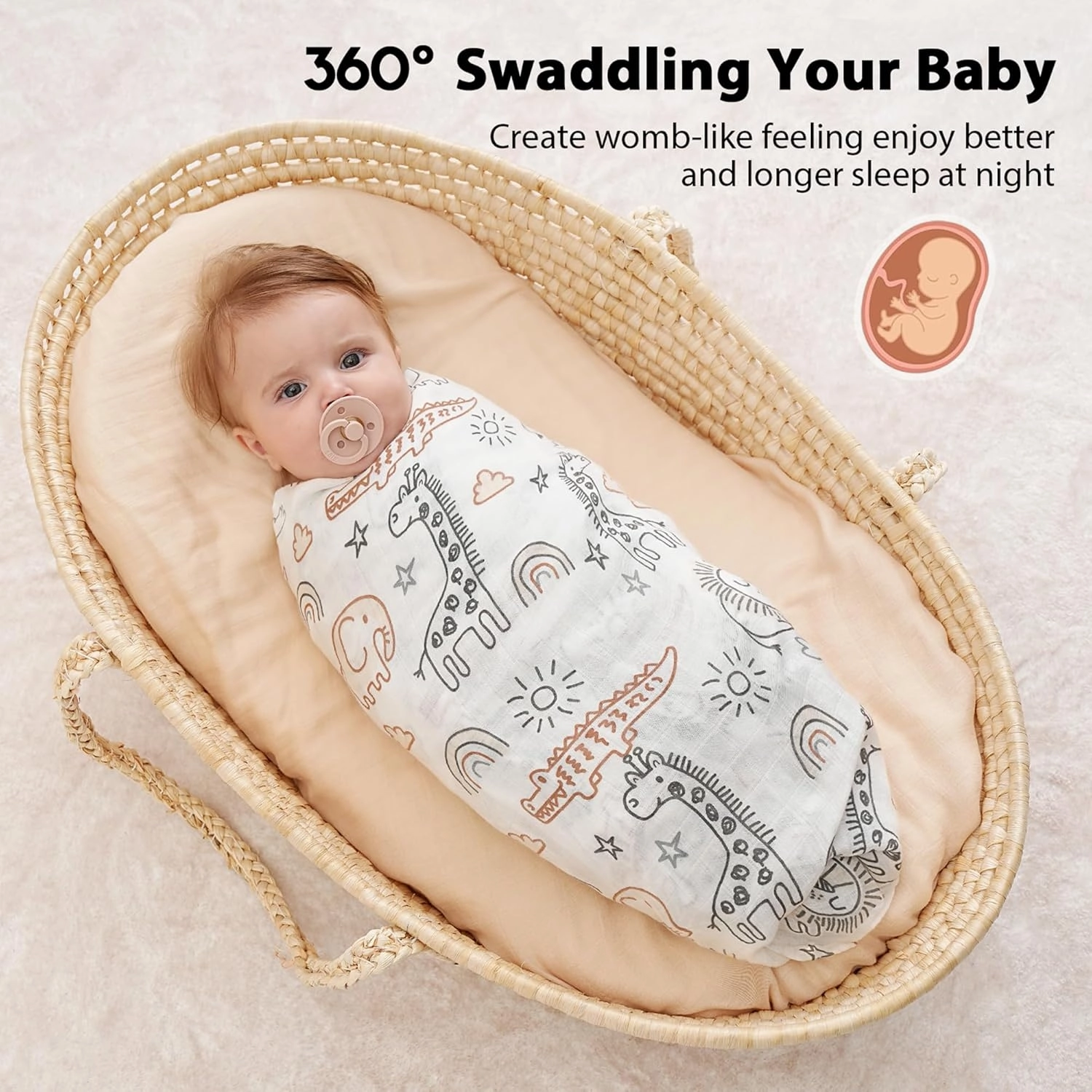 Yoofoss Muslin Swaddle Blankets, 4-Pack Receiving Blankets for Baby Boys and Girls, 47 x 47 Inches Baby Blanket Neutral Swaddle Wrap 70% Rayon from Bamboo and 30% Cotton