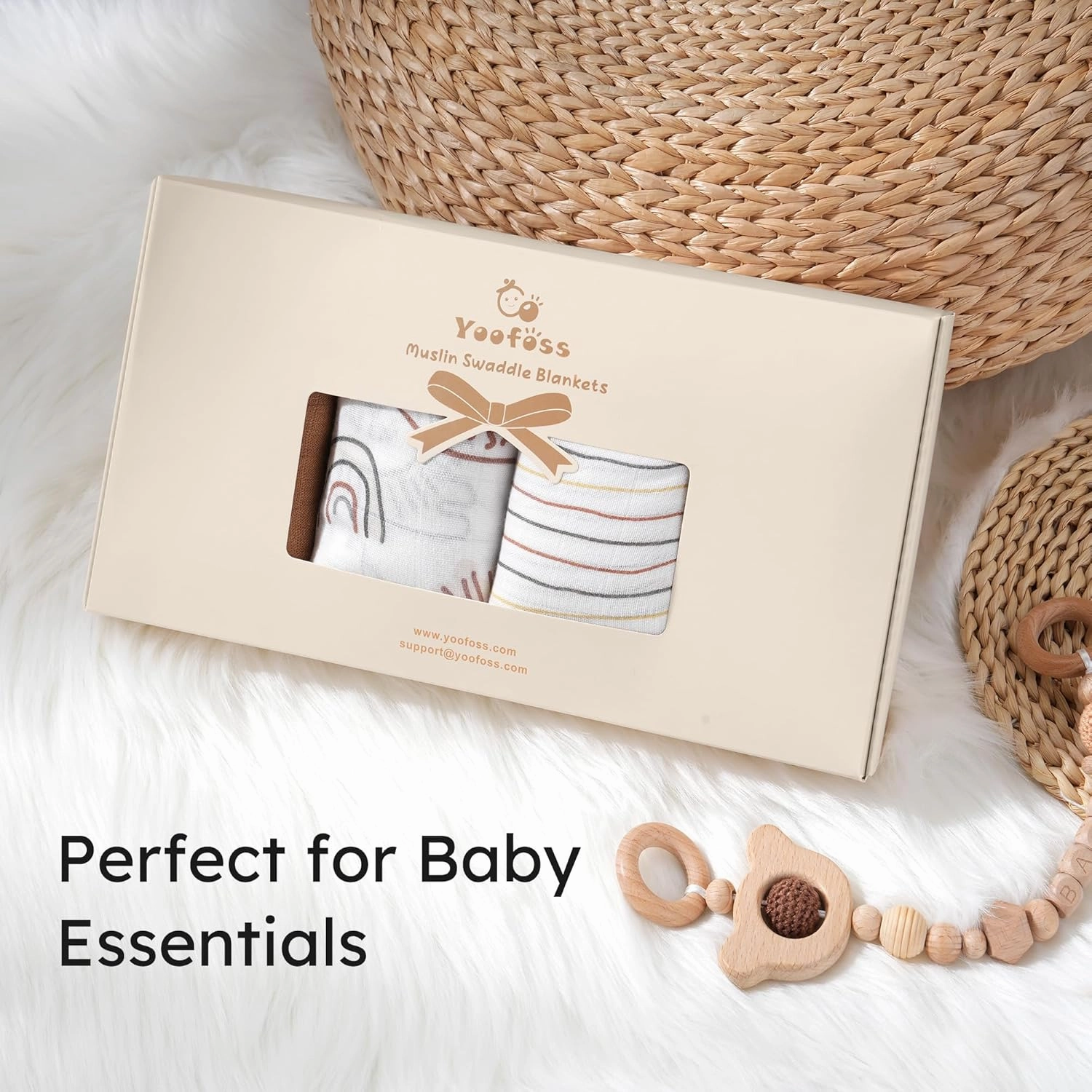 Yoofoss Muslin Swaddle Blankets, 4-Pack Receiving Blankets for Baby Boys and Girls, 47 x 47 Inches Baby Blanket Neutral Swaddle Wrap 70% Rayon from Bamboo and 30% Cotton