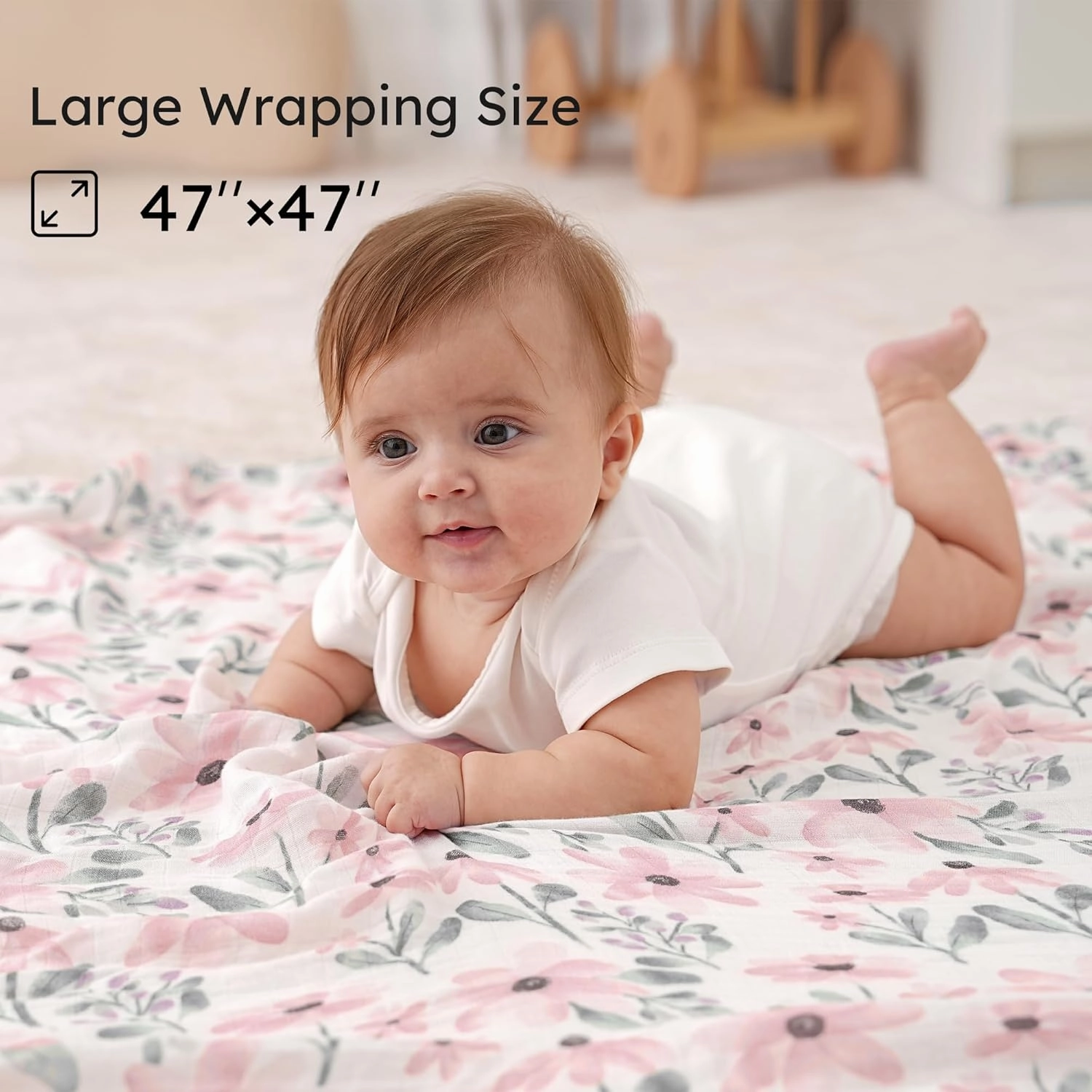Yoofoss Muslin Swaddle Blankets, 4-Pack Receiving Blankets for Baby Boys and Girls, 47 x 47 Inches Baby Blanket Neutral Swaddle Wrap 70% Rayon from Bamboo and 30% Cotton