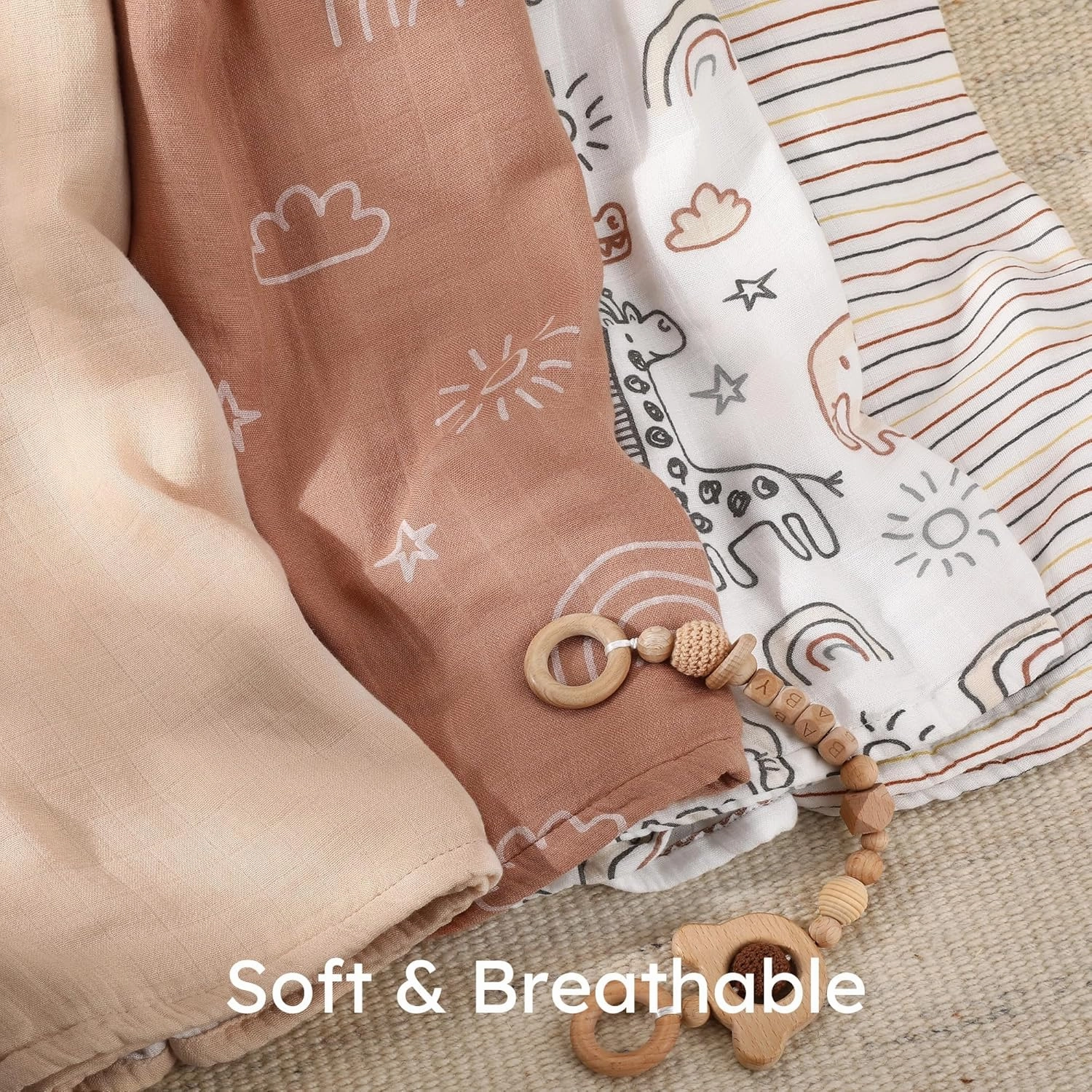 Yoofoss Muslin Swaddle Blankets, 4-Pack Receiving Blankets for Baby Boys and Girls, 47 x 47 Inches Baby Blanket Neutral Swaddle Wrap 70% Rayon from Bamboo and 30% Cotton
