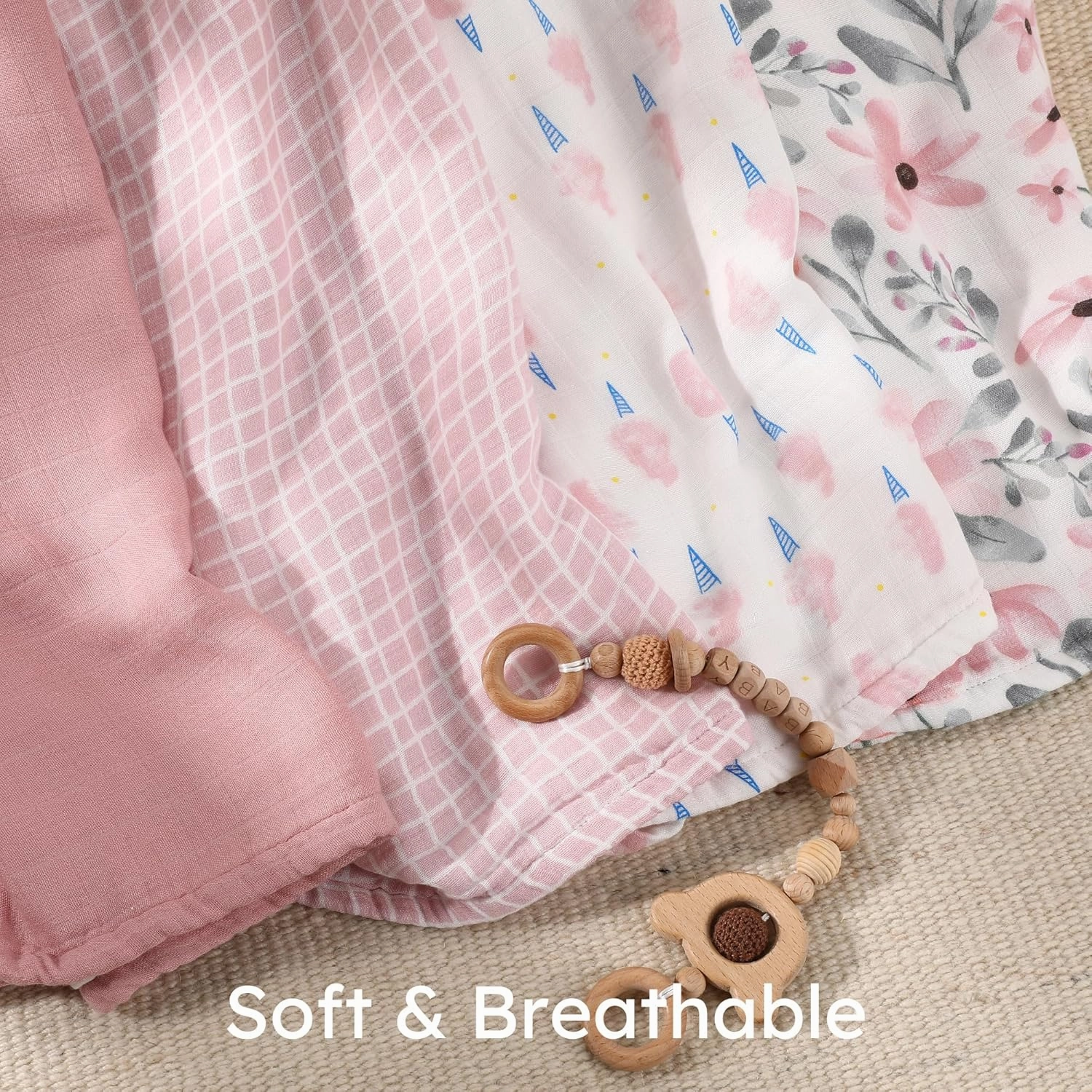 Yoofoss Muslin Swaddle Blankets, 4-Pack Receiving Blankets for Baby Boys and Girls, 47 x 47 Inches Baby Blanket Neutral Swaddle Wrap 70% Rayon from Bamboo and 30% Cotton