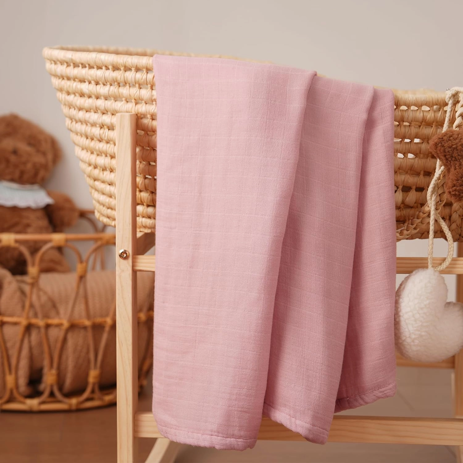 Yoofoss Muslin Swaddle Blankets, 4-Pack Receiving Blankets for Baby Boys and Girls, 47 x 47 Inches Baby Blanket Neutral Swaddle Wrap 70% Rayon from Bamboo and 30% Cotton