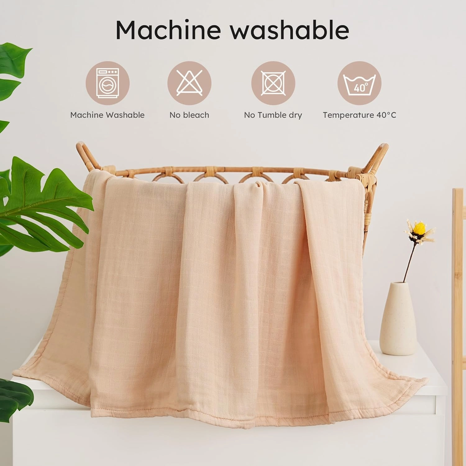 Yoofoss Muslin Swaddle Blankets, 4-Pack Receiving Blankets for Baby Boys and Girls, 47 x 47 Inches Baby Blanket Neutral Swaddle Wrap 70% Rayon from Bamboo and 30% Cotton