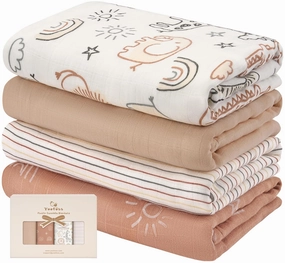 Yoofoss Muslin Swaddle Blankets, 4-Pack Receiving Blankets for Baby Boys and Girls, 47 x 47 Inches Baby Blanket Neutral Swaddle Wrap 70% Rayon from Bamboo and 30% Cotton