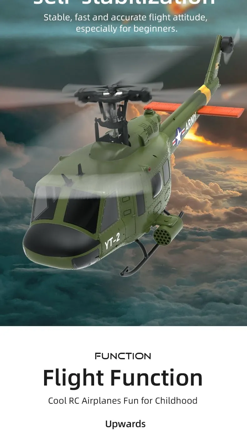 YUXIANG F07 UH-1D RC Helicopter Toys for Adults, 1/34 Scale 2.4G 6CH 6G/3D Stabilized Aircraft 6-Axis Gyro Brushless Flybarless Helicopter for UH-1 Huey - RTF / 1 Battery