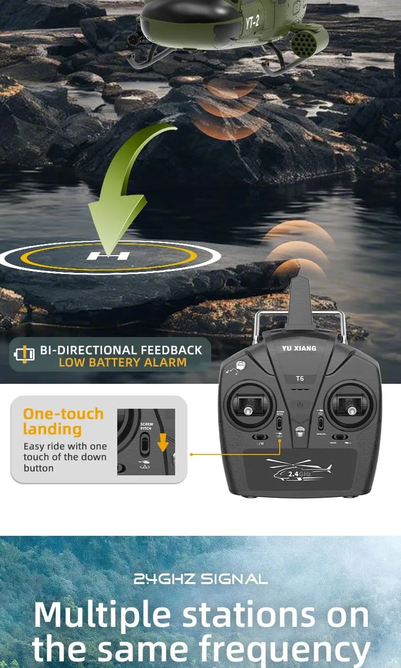 YUXIANG F07 UH-1D RC Helicopter Toys for Adults, 1/34 Scale 2.4G 6CH 6G/3D Stabilized Aircraft 6-Axis Gyro Brushless Flybarless Helicopter for UH-1 Huey - RTF / 2 Battery