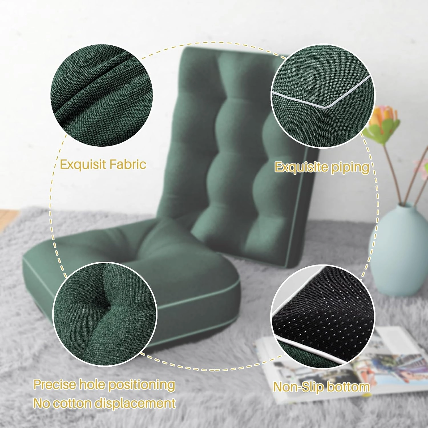 YZ HOME Rocking Chair Cushion, Set of Thicken Seat & Back Chair Cushions with Memory Foam, Non-Slip Chair Pad with Ties for for Indoor&Outdoor Rocker, Dark Green, 22x17x5/17x17x5