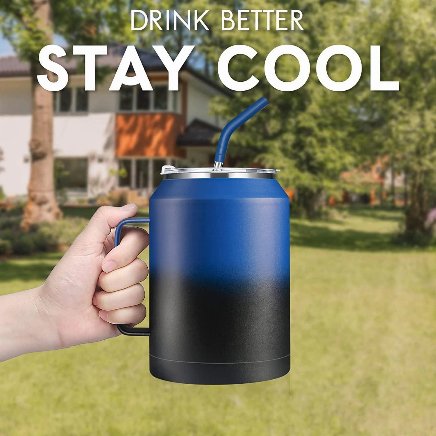 Zenbo 32 oz Mug Tumbler – Stainless Steel Vacuum Insulated Mug with Handle,Lid and Straw,Keeps Drinks Cold up to 36 Hours – Sweat-Proof Body, Dishwasher Safe