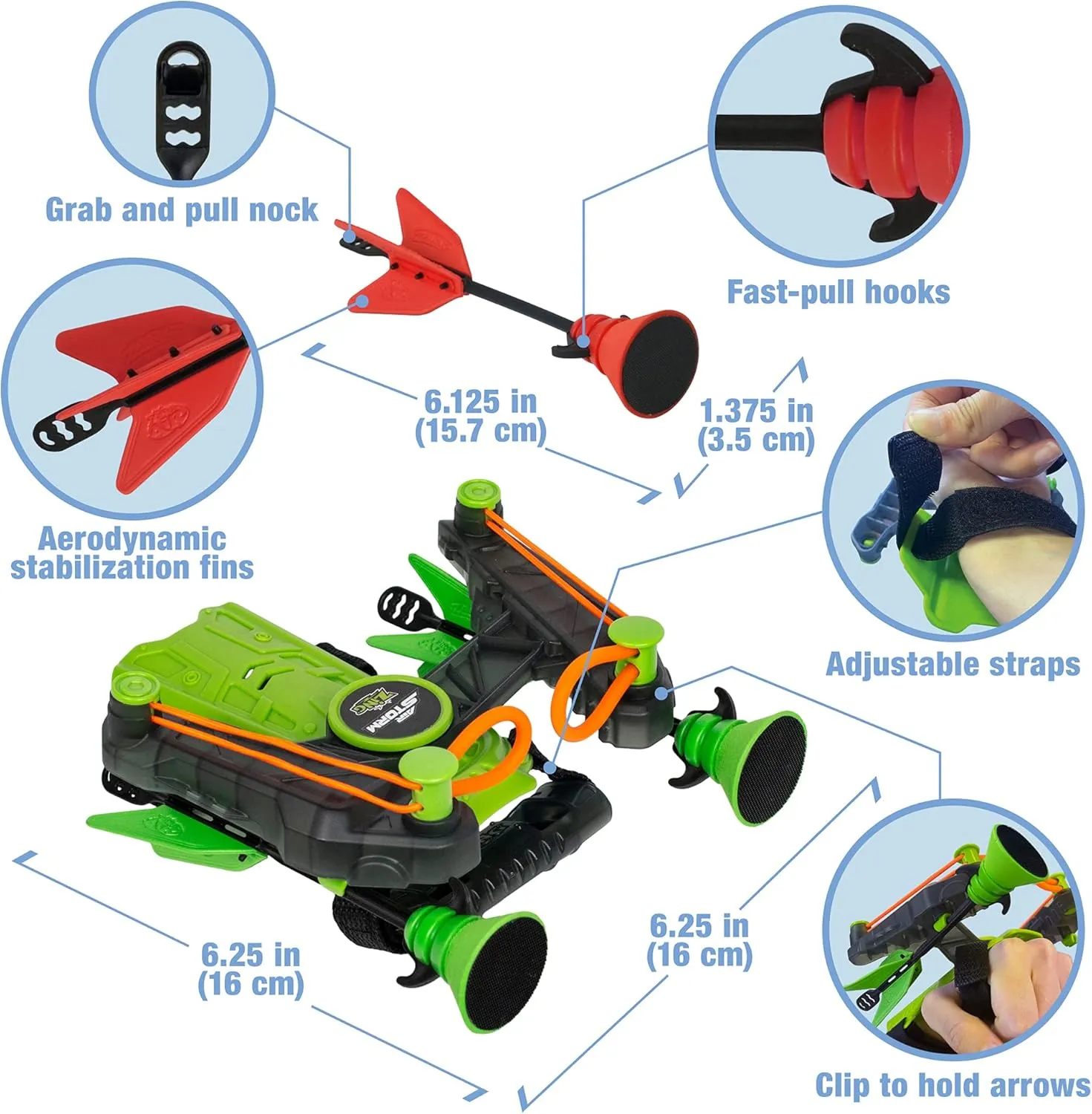Zing Air Storm Wrist Bow Pack - Includes 2 Wrist Bows, 6 Arrows and 1 Target, Launches up to 45 Feet, Safe for Indoor Play