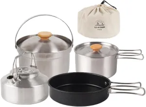 ZJchao Stainless Steel Camping Cookware, Camping Cookware Mess Kit Camping Cooking Set Camping Pot Outdoor Cookware Set with Pots for Backpacking, Hiking, Outdoor Cooking