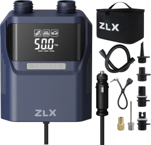 ZLX Electric Paddle Board Pump, 50PSI Air SUP Pump with High Pressure Dual Stage, Auto-Off Inflation/Deflation & Rechargeable Paddle Board Accessories for Inflatables, Kayaks, Boats, Air Mattresses