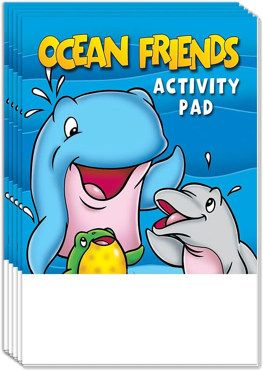 ZOCO - Ocean Friends - Mini Activity Pads (50 Bulk Pack Without Crayons) - Party Favors, Goodie Bag Stuffers, Coloring, Games, Mazes, Word Search, Puzzles, Activities for Kids