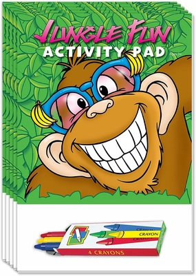 ZOCO - Jungle Fun - Mini Activity Pads (50 Bulk Pack With Crayons) - Party Favors, Goodie Bag Stuffers, Coloring, Games, Mazes, Word Search, Puzzles, Activities for Kids