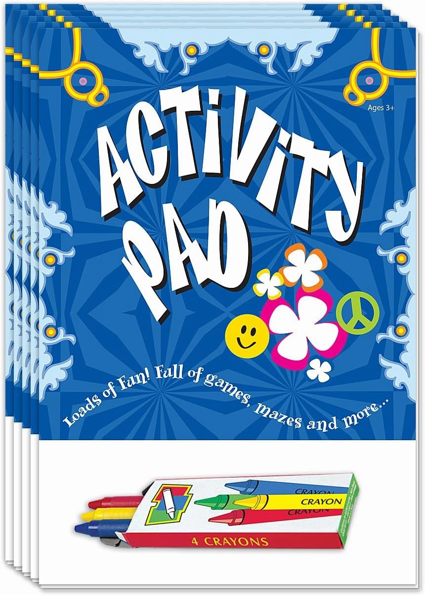 ZOCO - Mini Activity Pads (50 Bulk Pack With Crayons) - Party Favors, Goodie Bag Stuffers, Games, Puzzles, Word Search, Mazes, Activities for Kids